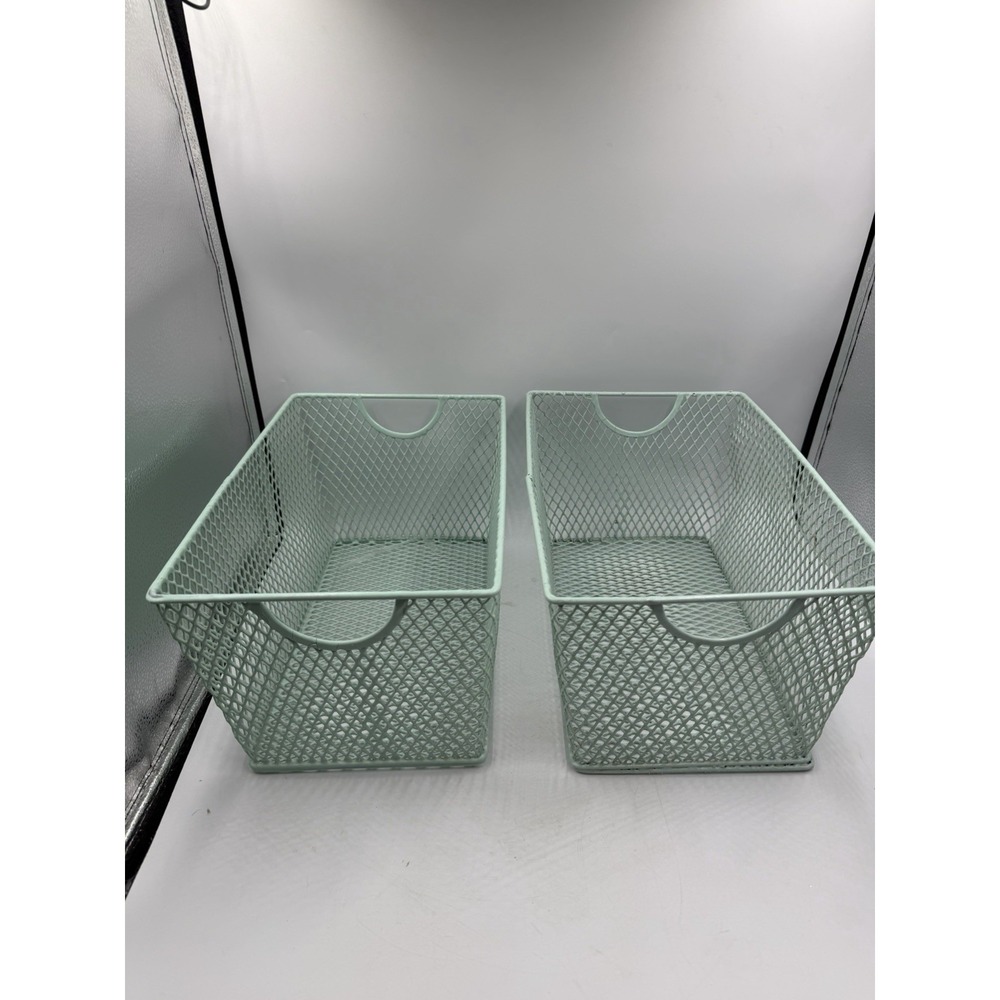Lot Of 2 Teal file box crate metal mesh 7.5x7x13in Home Organization